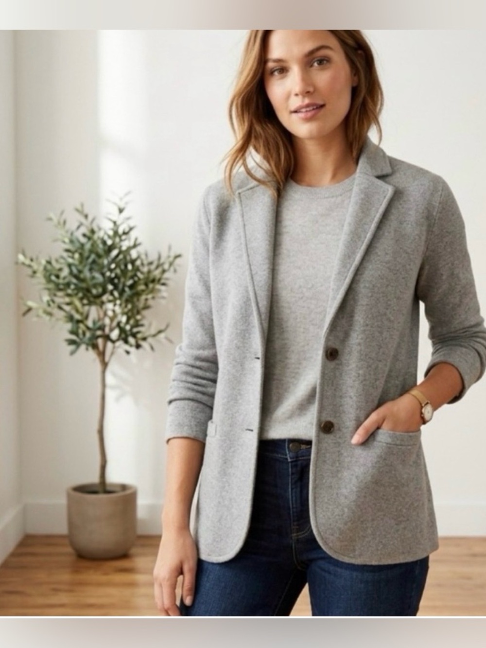 J. Crew Light Gray Knit Notch-Lapel Merino Wool Sweater Blazer